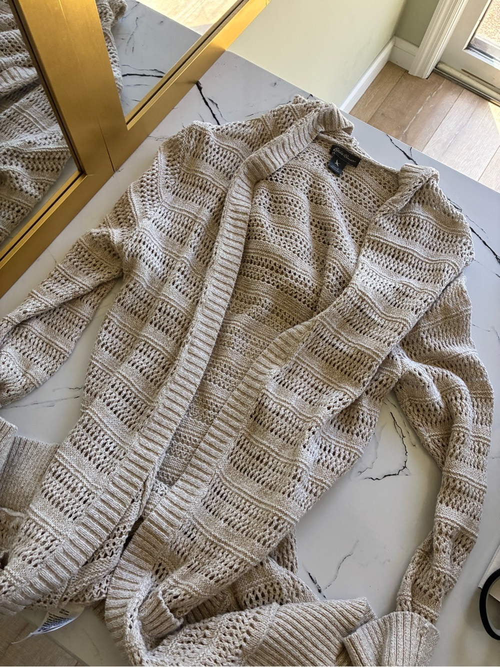 Light Beige Open-Knit Cardigan Sweater - Eddie Bauer